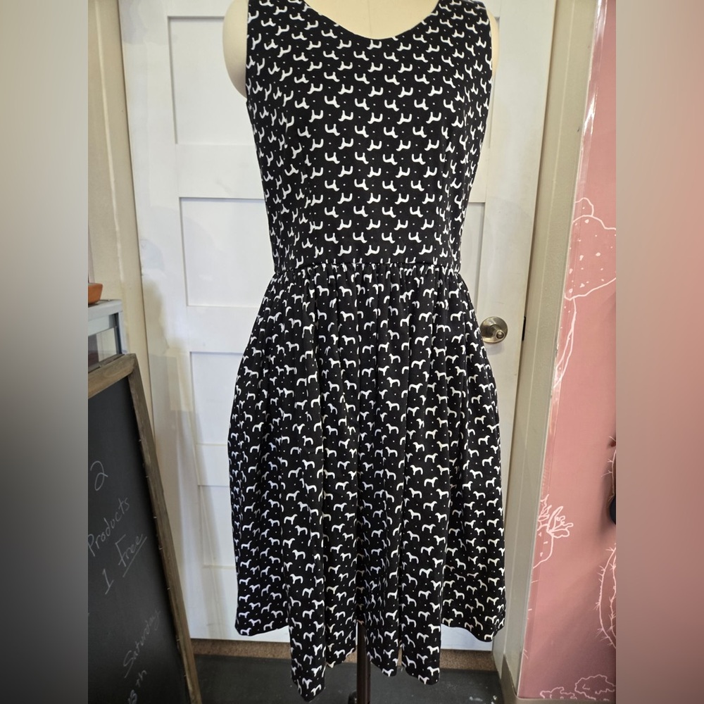 Ooak handmade laama print sleeveless fit and flare midi dress approx 8